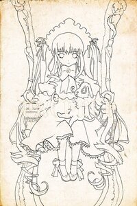 Rating: Safe Score: 0 Tags: 1girl auto_tagged bowtie dress drill_hair frills full_body image long_hair long_sleeves looking_at_viewer monochrome shinku sitting solo twintails very_long_hair User: admin