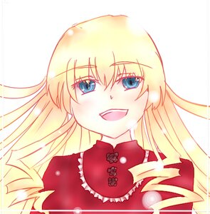 Rating: Safe Score: 0 Tags: 1girl blonde_hair blue_eyes dress image long_hair looking_at_viewer open_mouth red_dress shinku smile solo User: admin