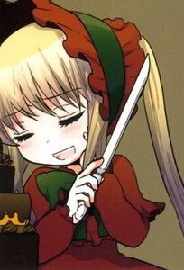 Rating: Safe Score: 0 Tags: 1girl blonde_hair blush bonnet bow closed_eyes cup dress frills image long_hair long_sleeves shinku simple_background solo table upper_body User: admin