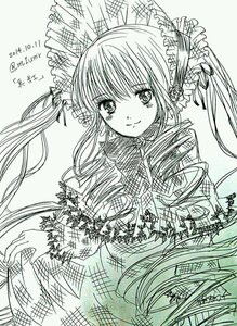 Rating: Safe Score: 0 Tags: 1girl blush bonnet dress drill_hair flower image long_hair looking_at_viewer monochrome shinku sketch smile solo twintails User: admin
