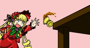 Rating: Safe Score: 0 Tags: 1girl blonde_hair blue_eyes bonnet bow dress flower green_bow image long_hair long_sleeves open_mouth red_dress shinku solo twintails User: admin