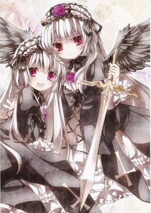 Rating: Safe Score: 0 Tags: 2girls :d black_dress black_wings dress flower frills hairband image lolita_fashion long_hair long_sleeves looking_at_viewer multiple_girls open_mouth pink_eyes rose silver_hair smile solo suigintou wings User: admin