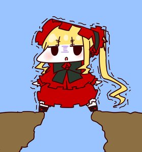 Rating: Safe Score: 0 Tags: 1girl blonde_hair blue_background blush bow chibi dress image long_hair long_sleeves ribbon shinku solo trembling User: admin