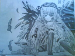Rating: Safe Score: 0 Tags: 1girl blurry blurry_foreground depth_of_field dress feathered_wings feathers frills hairband half-closed_eyes image lolita_hairband long_hair long_sleeves monochrome ribbon rose solo suigintou wings User: admin