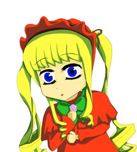 Rating: Safe Score: 0 Tags: 1girl :o blonde_hair blue_eyes bonnet bow bowtie dress flower green_bow image long_hair long_sleeves looking_at_viewer red_dress rose shinku sidelocks simple_background solo striped twintails white_background User: admin