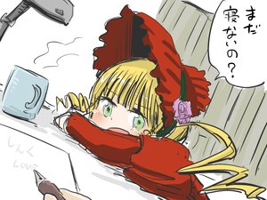 Rating: Safe Score: 0 Tags: 1girl blonde_hair bonnet cup dress flower green_eyes image open_mouth shinku solo tears User: admin