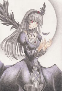 Rating: Safe Score: 0 Tags: 1girl black_wings detached_collar dress feathers flower frills hairband image long_hair long_sleeves red_eyes ribbon silver_hair simple_background solo suigintou wings User: admin