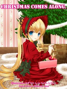 Rating: Safe Score: 0 Tags: 1girl blonde_hair blue_eyes bonnet bow christmas dress frills image long_hair long_sleeves looking_at_viewer looking_back merry_christmas red_dress shinku sitting smile solo very_long_hair User: admin