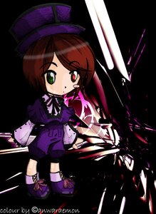 Rating: Safe Score: 0 Tags: 1girl brown_hair dress frills full_body green_eyes hat heterochromia image long_sleeves looking_at_viewer red_eyes scissors short_hair solo souseiseki top_hat User: admin