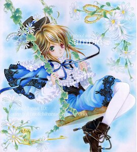 Rating: Safe Score: 0 Tags: 1girl blonde_hair boots brown_footwear brown_hair flower frills green_eyes hat heterochromia image lily_(flower) long_sleeves looking_at_viewer pantyhose ribbon short_hair solo souseiseki top_hat traditional_media white_legwear User: admin