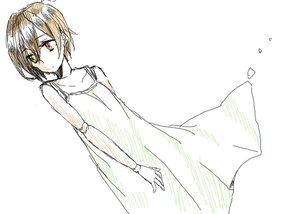 Rating: Safe Score: 0 Tags: 1girl bare_shoulders brown_hair closed_mouth dress eyebrows_visible_through_hair green_eyes hair_between_eyes heterochromia image looking_at_viewer red_eyes short_hair simple_background sleeveless sleeveless_dress solo souseiseki striped white_background User: admin
