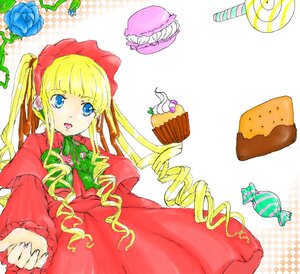 Rating: Safe Score: 0 Tags: 1girl blonde_hair blue_eyes bonnet bow dress drill_hair flower food frills image long_hair long_sleeves looking_at_viewer red_dress shinku solo twin_drills twintails underwear User: admin