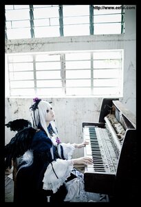 Rating: Safe Score: 0 Tags: 1girl bird black_wings crow dress feathers flower frills instrument letterboxed long_hair music piano pillarboxed sheet_music silver_hair sitting solo suigintou window wings User: admin