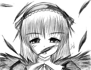 Rating: Safe Score: 0 Tags: 1girl greyscale hairband image looking_at_viewer monochrome simple_background solo suigintou tears white_background User: admin