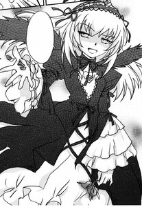 Rating: Safe Score: 0 Tags: 1girl :d blush dress flower frills greyscale hairband image lolita_hairband long_hair long_sleeves looking_at_viewer monochrome open_mouth ribbon smile solo suigintou traditional_media wings User: admin