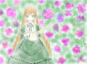Rating: Safe Score: 0 Tags: 1girl apron black_ribbon braid brown_hair dress floral_background flower green_dress green_eyes head_scarf heterochromia holding hydrangea image long_hair long_sleeves looking_at_viewer neck_ribbon pink_flower purple_flower ribbon smile solo suiseiseki very_long_hair watering_can wisteria User: admin
