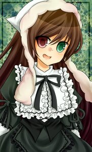 Rating: Safe Score: 0 Tags: 1girl :d black_ribbon brown_hair dress frills green_dress green_eyes hat head_scarf heterochromia image long_hair long_sleeves looking_at_viewer open_mouth red_eyes smile solo suiseiseki very_long_hair User: admin