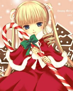 Rating: Safe Score: 0 Tags: 1girl blonde_hair blue_eyes bow bowtie capelet christmas dress green_bow image long_hair long_sleeves looking_at_viewer red_capelet ribbon shinku solo User: admin