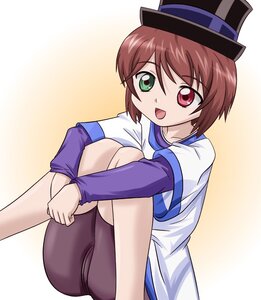 Rating: Safe Score: 0 Tags: 1girl :d bangs bike_shorts brown_hair gradient gradient_background green_eyes hat heterochromia image leg_hug long_sleeves looking_at_viewer open_mouth red_eyes rozen_maiden shirt short_hair short_sleeves shorts sitting smile solo souseiseki striped User: admin