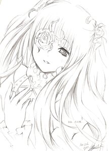 Rating: Safe Score: 0 Tags: 1girl bangs blush dated flower greyscale hair_flower hair_ornament image kirakishou long_hair looking_at_viewer monochrome parted_lips signature simple_background solo upper_body white_background User: admin