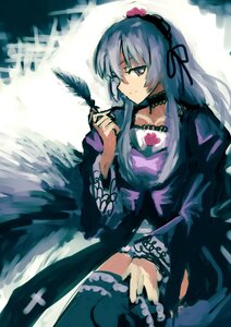 Rating: Safe Score: 0 Tags: 1girl choker dress feathers flower frills hairband image long_hair long_sleeves ribbon rose silver_hair sitting smile solo suigintou wings User: admin