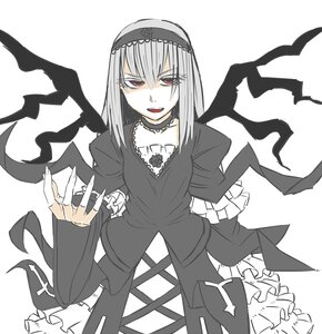 Rating: Safe Score: 0 Tags: 1girl dress frilled_sleeves frills hairband image long_hair long_sleeves looking_at_viewer red_eyes silver_hair simple_background solo suigintou white_background wings User: admin