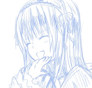 Rating: Safe Score: 0 Tags: 1girl ^_^ blue_theme blush closed_eyes image monochrome open_mouth sketch smile solo suigintou upper_body User: admin