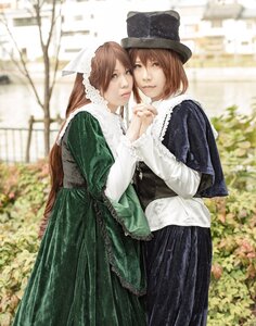 Rating: Safe Score: 0 Tags: 2girls blurry blurry_background brown_eyes brown_hair building depth_of_field dress flower hat holding_hands interlocked_fingers long_hair long_sleeves looking_at_viewer multiple_cosplay multiple_girls outdoors realistic short_hair sisters standing tagme User: admin