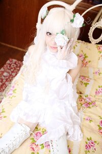 Rating: Safe Score: 0 Tags: 1girl blurry dress flower food gloves kirakishou lips looking_at_viewer sitting solo white_dress white_hair User: admin