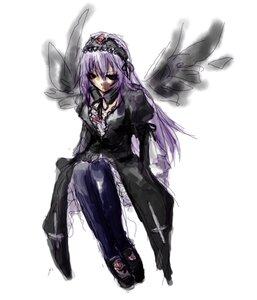 Rating: Safe Score: 0 Tags: 1girl black_dress black_ribbon black_wings detached_collar dress frills full_body hairband image long_hair long_sleeves ribbon simple_background sitting solo suigintou very_long_hair white_background wings User: admin