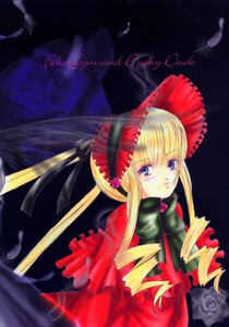 Rating: Safe Score: 0 Tags: 1girl blonde_hair blue_eyes bonnet bow bowtie dress drill_hair flower image long_hair long_sleeves looking_at_viewer red_dress shinku solo twintails User: admin