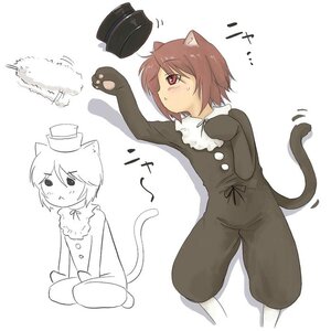 Rating: Safe Score: 0 Tags: 2boys animal_ears brown_hair cat_ears hat image multiple_boys solo souseiseki tail User: admin