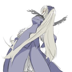 Rating: Safe Score: 0 Tags: 1girl blonde_hair blue_dress dress frills image long_hair long_sleeves puffy_sleeves simple_background solo standing suigintou very_long_hair white_background User: admin