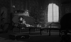 Rating: Safe Score: 0 Tags: 1girl auto_tagged chair couch curtains dark dress hat hinaichigo image indoors monochrome pair shinku sitting solo window User: admin