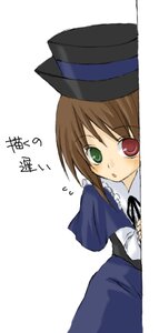 Rating: Safe Score: 0 Tags: 1girl :o blue_dress blush brown_hair collar dress green_eyes hat heterochromia image long_sleeves looking_at_viewer red_eyes simple_background solo souseiseki top_hat white_background User: admin
