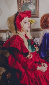 Rating: Safe Score: 0 Tags: blonde_hair blue_eyes dress flower jewelry lace mirror multiple_cosplay necklace painting_(object) photo red_dress solo tagme User: admin