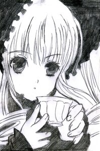 Rating: Safe Score: 0 Tags: 1girl bangs cup dress eyebrows_visible_through_hair greyscale holding holding_cup image long_hair long_sleeves looking_at_viewer monochrome shinku simple_background solo suigintou tea teacup traditional_media upper_body wings User: admin