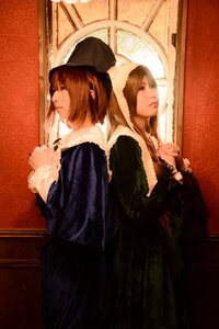 Rating: Safe Score: 0 Tags: 2girls back-to-back bangs brown_hair curtains dress fur_trim hat indoors jewelry long_hair long_sleeves multiple_cosplay multiple_girls necklace profile short_hair siblings sisters standing tagme User: admin