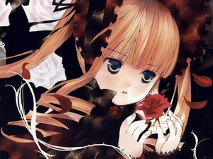 Rating: Safe Score: 0 Tags: 1girl bangs blonde_hair blue_eyes bonnet drill_hair flower image long_hair looking_at_viewer red_flower red_rose rose shinku solo User: admin