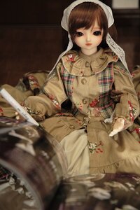 Rating: Safe Score: 0 Tags: 1girl bangs blurry brown_hair buttons depth_of_field doll dress lips long_sleeves looking_at_viewer sitting solo suiseiseki User: admin