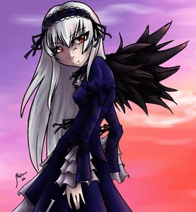 Rating: Safe Score: 0 Tags: 1girl black_dress black_wings dress flower frilled_sleeves frills hairband image juliet_sleeves long_hair long_sleeves looking_at_viewer puffy_sleeves red_eyes rose silver_hair smile solo standing suigintou wings User: admin