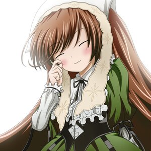 Rating: Safe Score: 0 Tags: 1girl blush brown_hair closed_eyes dress frills green_dress image long_hair long_sleeves smile solo striped suiseiseki upper_body very_long_hair User: admin