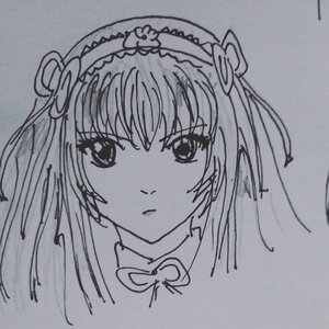 Rating: Safe Score: 0 Tags: 1girl bangs closed_mouth eyebrows_visible_through_hair greyscale hairband image long_hair looking_at_viewer monochrome portrait ribbon simple_background solo suigintou traditional_media User: admin