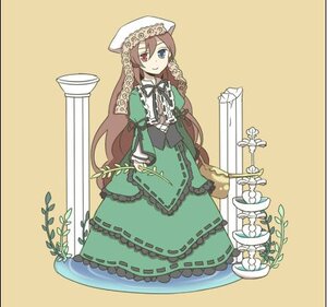 Rating: Safe Score: 0 Tags: 1girl brown_hair dress frills full_body green_dress hat head_scarf heterochromia image long_hair long_sleeves looking_at_viewer red_eyes smile solo standing suiseiseki very_long_hair watering_can User: admin