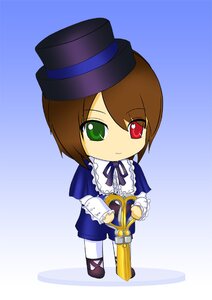 Rating: Safe Score: 0 Tags: 1girl blue_dress brown_hair chibi dress frills full_body green_eyes hat heterochromia holding image long_sleeves looking_at_viewer pantyhose red_eyes ribbon short_hair solo souseiseki standing top_hat white_legwear User: admin