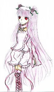 Rating: Safe Score: 0 Tags: 1girl dress full_body image kirakishou long_hair looking_at_viewer pink_hair red_eyes simple_background solo standing very_long_hair white_background User: admin