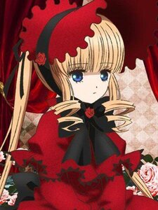 Rating: Safe Score: 0 Tags: 1girl blonde_hair blue_eyes bow dress drill_hair flower image long_hair long_sleeves looking_at_viewer red_dress red_flower rose shinku solo User: admin