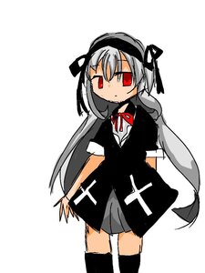 Rating: Safe Score: 0 Tags: 1girl black_legwear closed_mouth dress hairband image long_hair looking_at_viewer red_eyes ribbon silver_hair simple_background solo suigintou thighhighs very_long_hair white_background User: admin