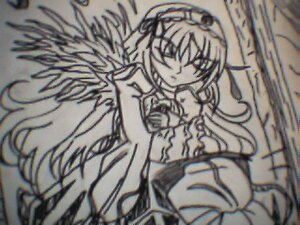Rating: Safe Score: 0 Tags: 1girl angel_wings dress feathered_wings image long_hair long_sleeves monochrome sitting solo suigintou very_long_hair wings User: admin