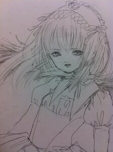 Rating: Safe Score: 0 Tags: 1girl bangs closed_mouth dress flower hairband image lolita_hairband long_hair looking_at_viewer monochrome puffy_sleeves ribbon sketch solo suigintou traditional_media twintails upper_body User: admin